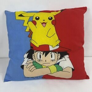 Vintage 1998 Nintendo Pokémon‎ Pikachu Ash Stuffed Plush Throw Pillow 2 Sided